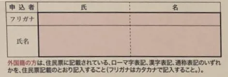 宅建士試験の受験申込書用の名前欄